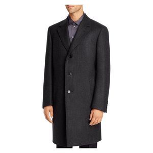 Canali Mens Gray Chevron Wool Blend Top Coat 54R